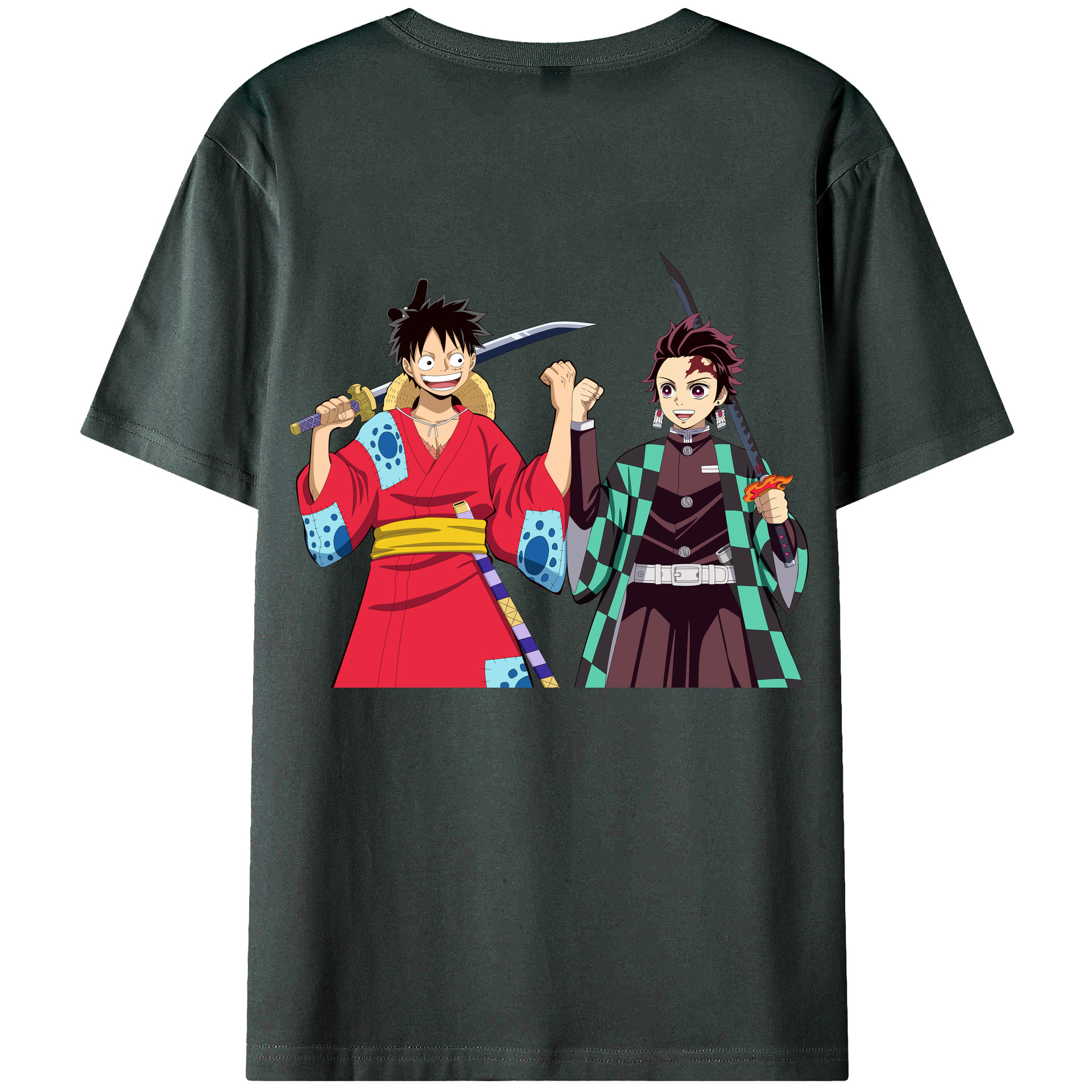 （画像用） 鬼滅の刃 竈門 炭治郎／かまど たんじろう Kamado Tanjirou 綿100％ メンズ半袖Tシャツ（バックプリント） 通気性